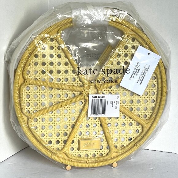 Kate Spade Lemon Drop Rattan Top-Handle Yellow Leather Crossbody Bag - Picture 3 of 11